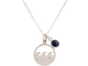 GEMSHINE Maritim Nautics Halskette mit Surf Wellen Meer aus 925 Silber, hochwertig vergoldet oder rose im Navy Stil mit blauem Saphir – Made in Madrid, Spanien, Metall Farbe:Silber